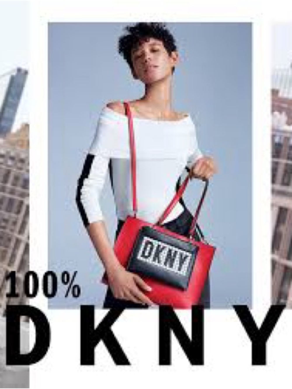 DKNY Red Tote with Black tile logo removable pouch crossbody !!